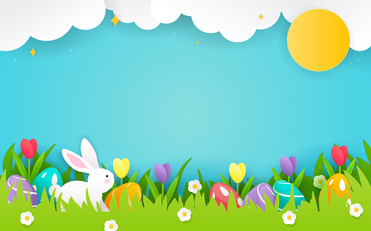 Easter Eggs ON Green Grass Egg Landscape Sky Happy Background Vector Free |  AI, SVG and EPS
