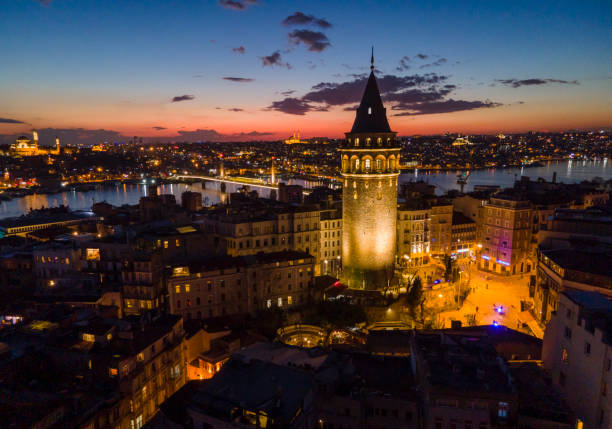 Sunset Time in Galata Tower Sunset Time in Galata Tower Beyoglu Istanbul Turkey grand bazaar istanbul stock pictures, royalty-free photos & images