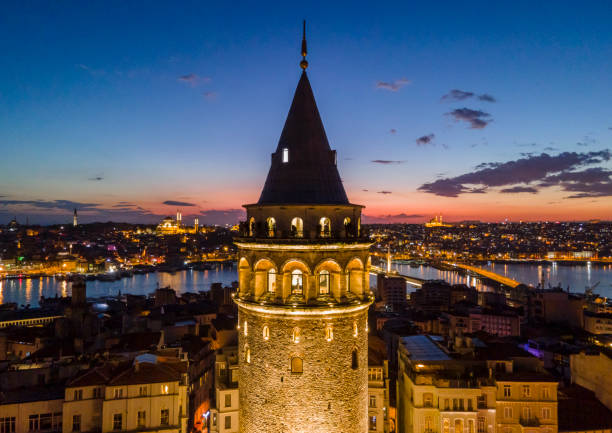 Sunset Time in Galata Tower Sunset Time in Galata Tower Beyoglu Istanbul Turkey galata tower photos stock pictures, royalty-free photos & images