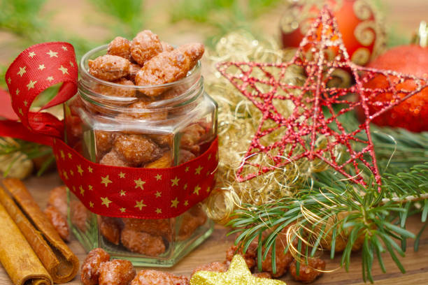 istock Roasted almonds in christmassy decoration 1310086377