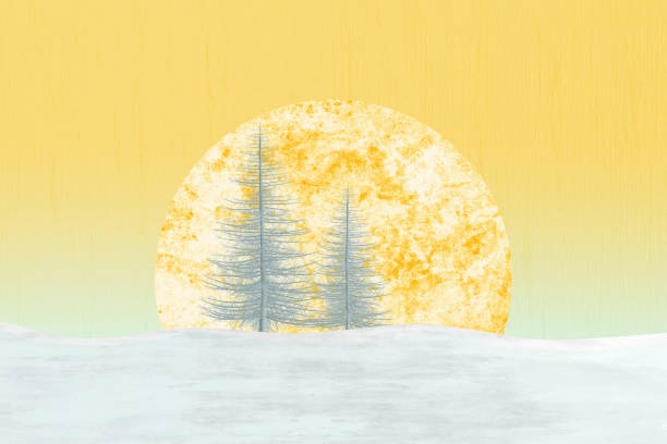 istock Minimal sunrise landscape with snow and trees 1310088595