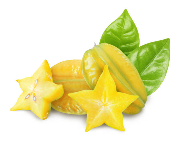 deliziosi frutti di carambola maturi su sfondo bianco - starfruit foto e immagini stock