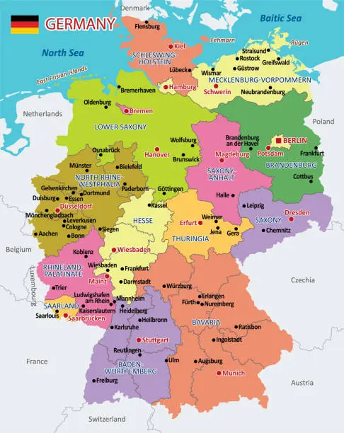 Vector illustration of Vector Map of Germany with detailed Administrative divisions and borders, city and region