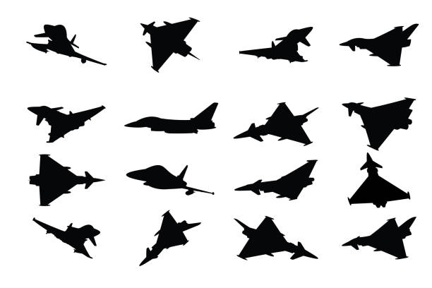 military fighter jet silhouettes vector art illustration