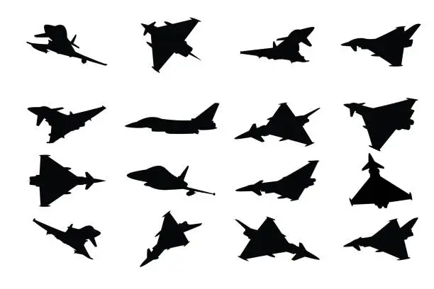 Vector illustration of military fighter jet silhouettes