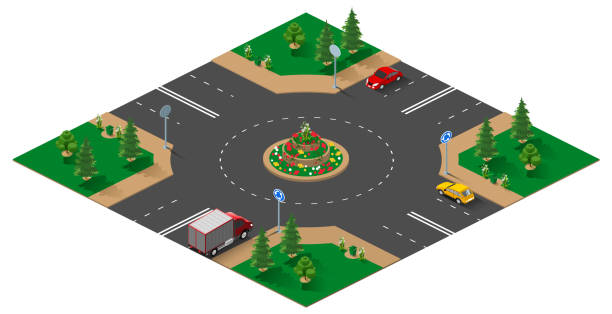 ilustrações de stock, clip art, desenhos animados e ícones de roundabout isometric 3d illustration isolated on white - car isolated three dimensional shape white background