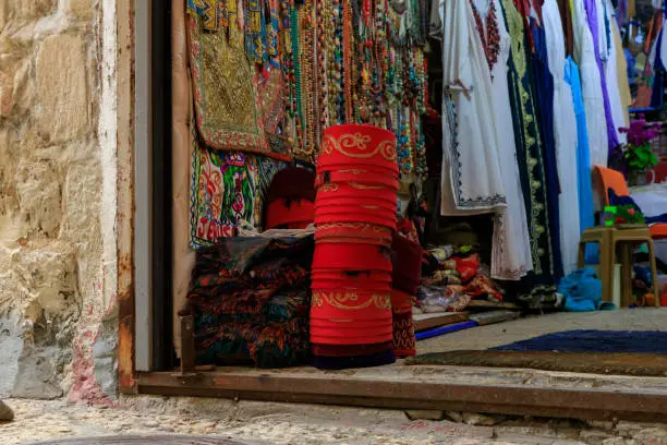 An open shop on Daniel Street Arab market on a rainy day near the Yafo Gate in the old city of Jerusalem, in Israel