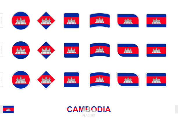Cambodia flag set, simple flags of Cambodia with three different effects. Cambodia flag set, simple flags of Cambodia with three different effects. Vector illustration. khmer stock illustrations