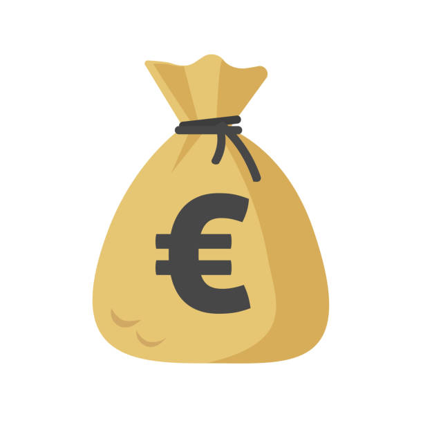 유로 현금 자루 또는 돈 가방 아이콘 벡터 평면 만화 흰색 기호에 고립 - coin currency bag money bag stock illustrations
