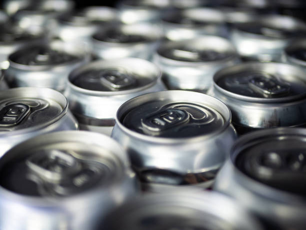 istock aluminum cans of soda background. 1310100769