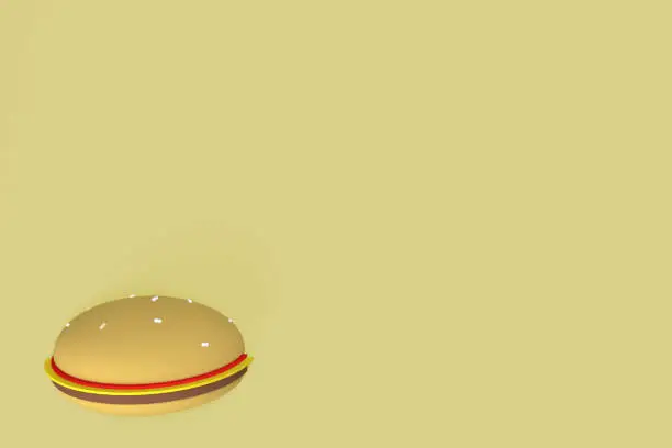 Simple background in pastel colors with minimalistic 3d image of hamburger and large empty space for text