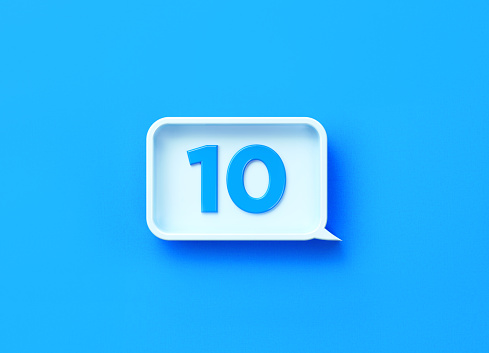 Number Ten Written White Chat Bubble On Blue Background