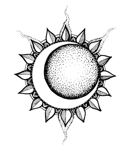 The Sun And Moon Logo An Astronomical Icon An Astrological Symbol The Black  Lines Of The Art Are Isolated On A White Background Tattoo Design The Sign  Of Alchemy Vector Illustration Of