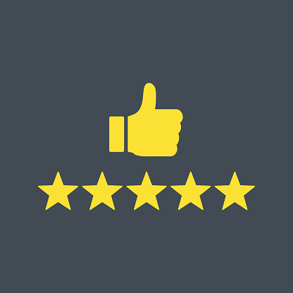 Thumb up and five stars rating. Vector illustration
