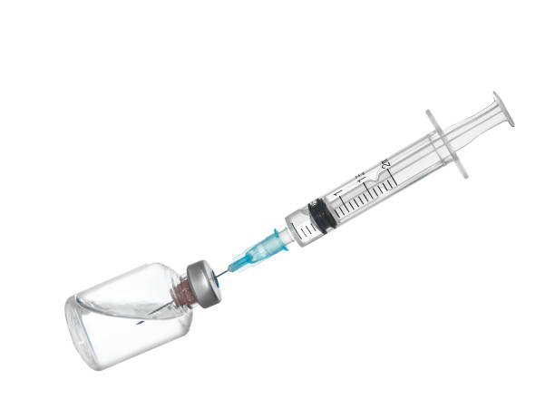 syringe, needles and a bottle with medicines. - syringe vaccination vial insulin imagens e fotografias de stock