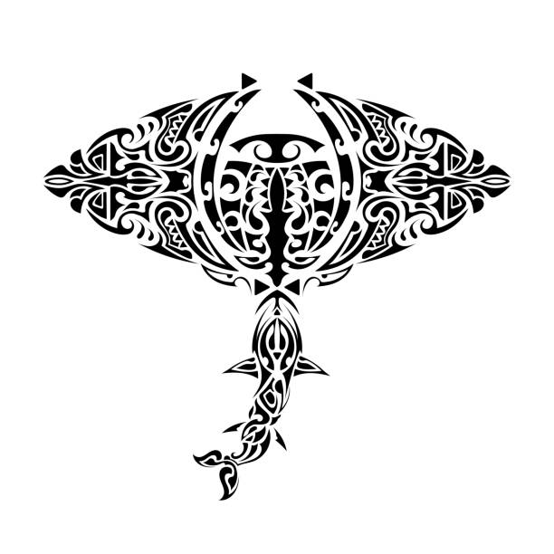 ilustrações, clipart, desenhos animados e ícones de estilo polinésio de arraia. tatuagem de arraia no estilo polinésia. bom para tatuagens, estampas e camisetas. isolado. vetor. - polynesia