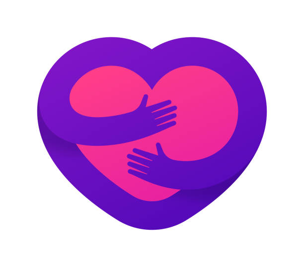 Heart Hug Symbol Heart hug care symbol icon design. arm around stock illustrations