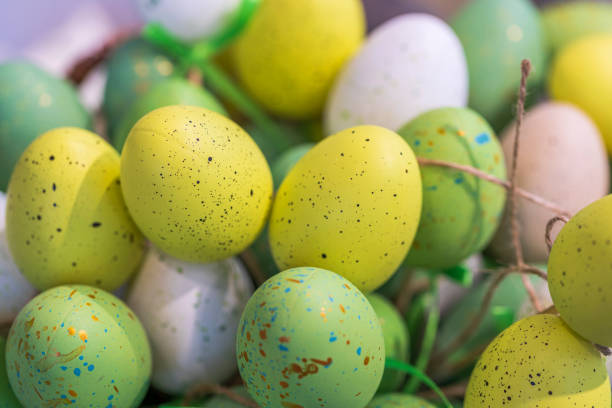 Close up view of colorful eggs. Easter decoration element. Beautiful backgrounds. Sweden.