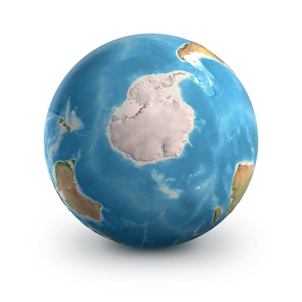 Planet Earth globe, isolated on white. Geography of the world from space, focused on South Pole and Antarctica - 3D illustration (Blender software), elements of this image furnished by NASA (https://eoimages.gsfc.nasa.gov/images/imagerecords/73000/73776/world.topo.bathy.200408.3x5400x2700.jpg)