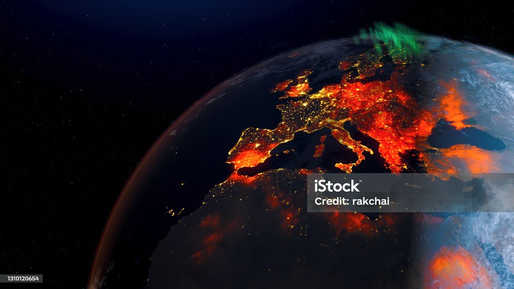 Concept Of Earth Wildfire View From Space Rotation Day To Night Skyline Greenhouse  Gas Effect Realistic 3d Rendering Animation Elements Of This Image  Furnished By Nasa Stock Photo - Download Image Now -