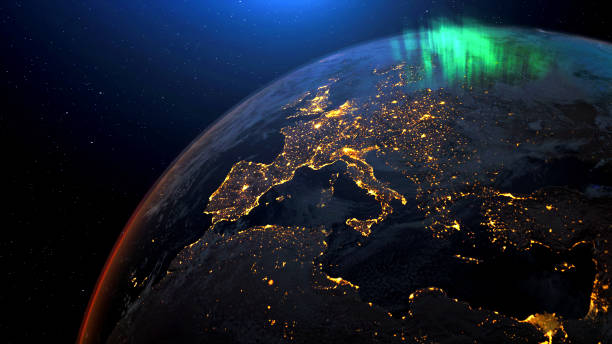 istock Earth from space night skyline. The globe spinning on satellite view space travel. Realistic 3d rendering animation. elements of this image furnished by NASA. 1310120805