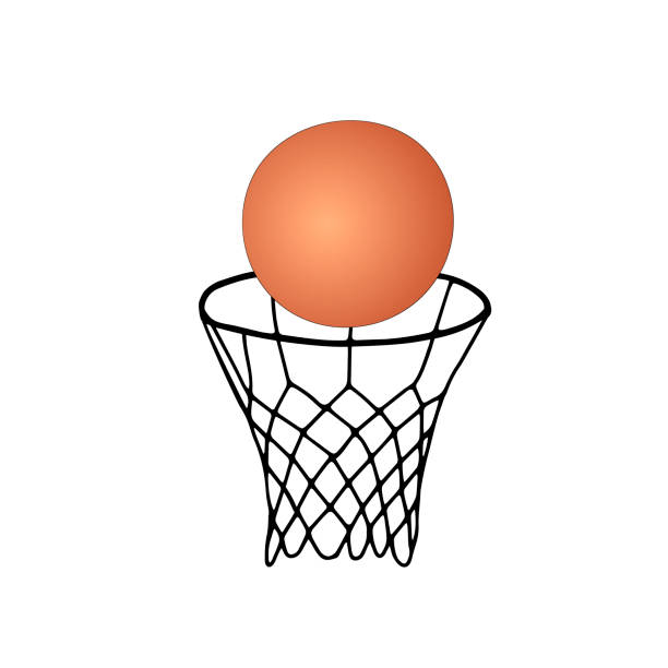 白い背景にオレンジ色のボールを持つバスケットボールの試合の美しい手描きの黒いベクトルイラスト - basketball black background nobody isolated点のイラスト素材／クリップアート素材／マンガ素材／アイコン素材