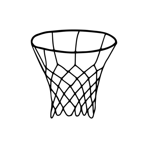 白い背景に隔離されたバスケットボールゲームのためのバスケットの美しい手描きの黒いベクトルのイラスト - basketball black background nobody isolated点のイラスト素材／クリップアート素材／マンガ素材／アイコン素材