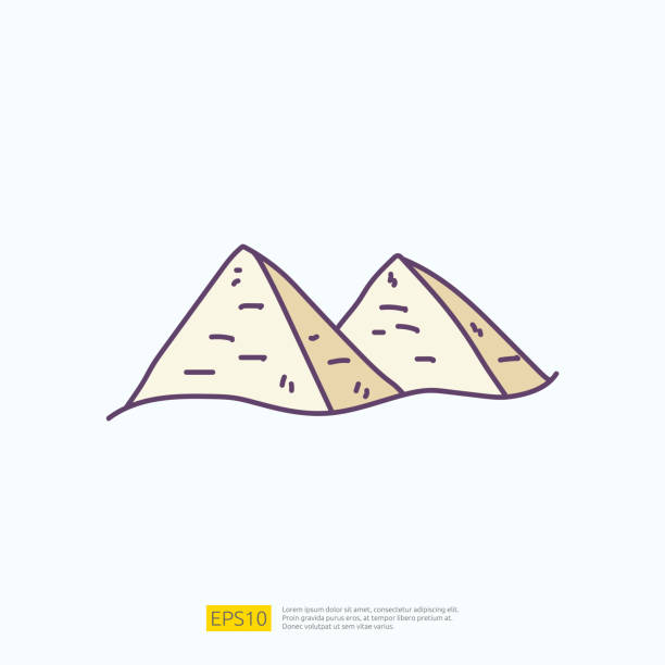 illustrations, cliparts, dessins animés et icônes de excursion de voyage et illustration vectorielle de concept de vacance. le doodle de pyramide du caire remplissent le symbole de signe d’icône de couleur - giza khafre monuments travel backgrounds