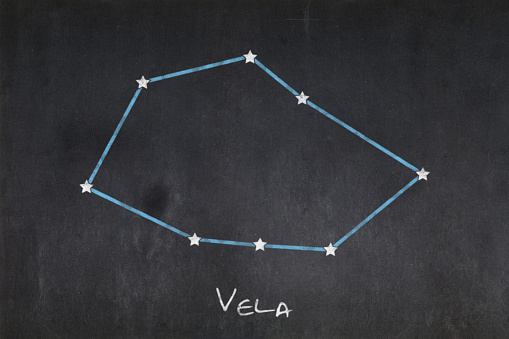 Blackboard with the Vela constellation drawn in the middle.