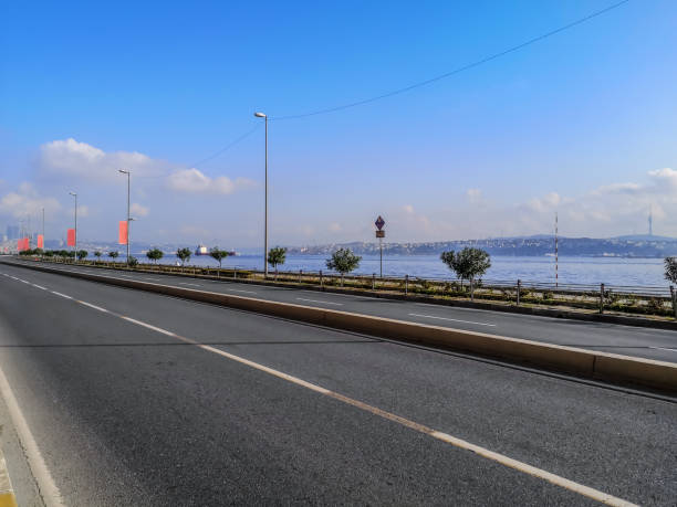 Empty Kennedy Avenue highway along the Marmara seafront in Istanbul