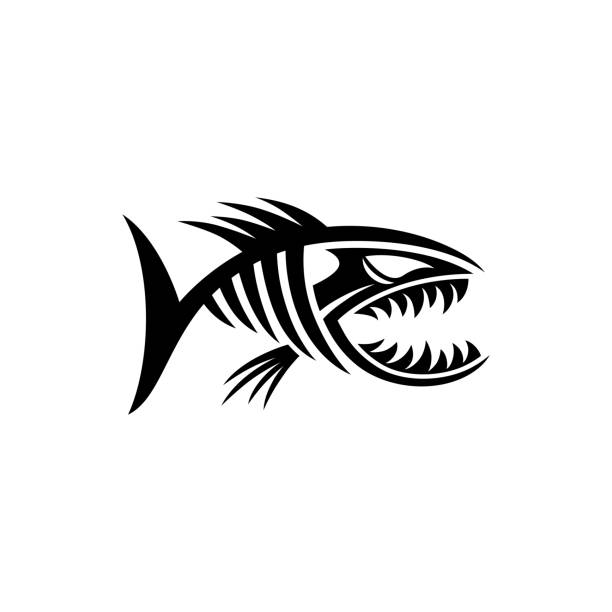 illustrazioni stock, clip art, cartoni animati e icone di tendenza di design del logo piranha - barracuda