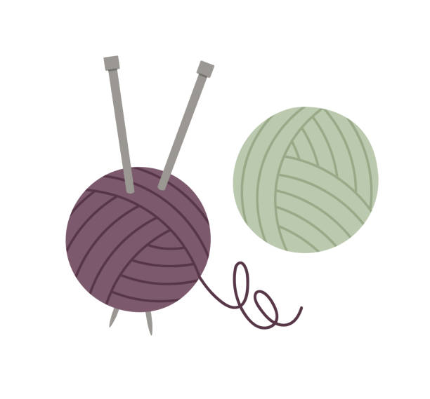 illustrations, cliparts, dessins animés et icônes de illustration vectorielle des fils à tricoter et des aiguilles à tricoter. - knitting needle