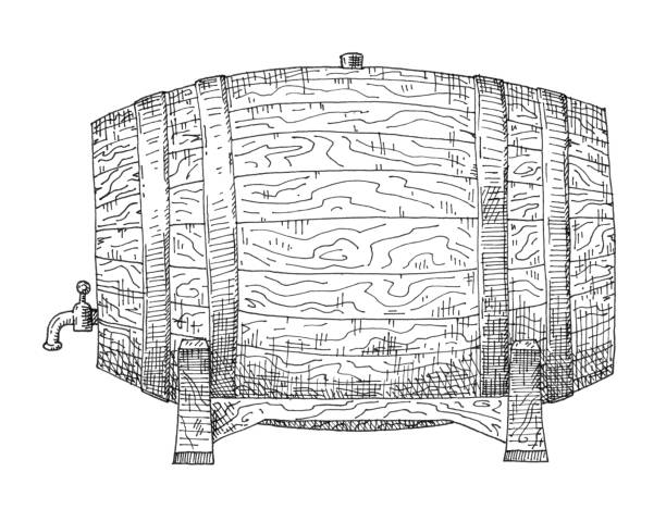 木製のバレルサイドビュー。ヴィンテージハッチブラックイラスト。 - wine wine rack winery black点のイラスト素材／クリップアート素材／マンガ素材／アイコン素材