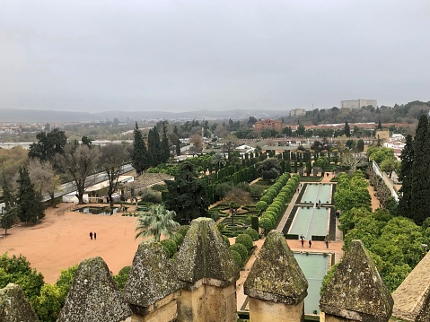 Cordoba, Andalucia, Spain - December 22, 2019: Gardens of the Alcazar of the Christian Monarchs