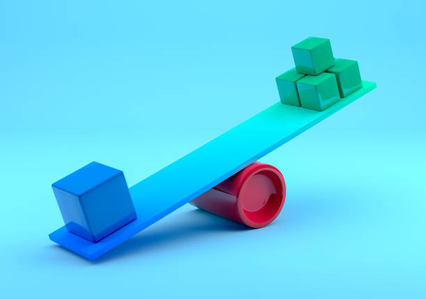Lopsided of two cube of different weight. 3D Rendering