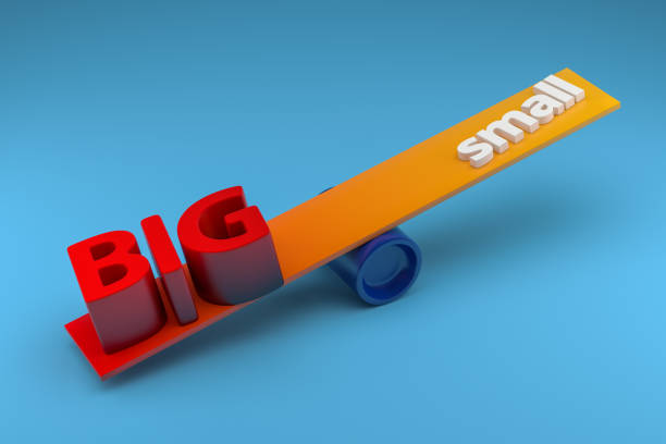 Big and small - seesaw weight unbalance concept. 3d rendering Big and small - seesaw weight unbalance concept. 3d rendering unbalance stock pictures, royalty-free photos & images