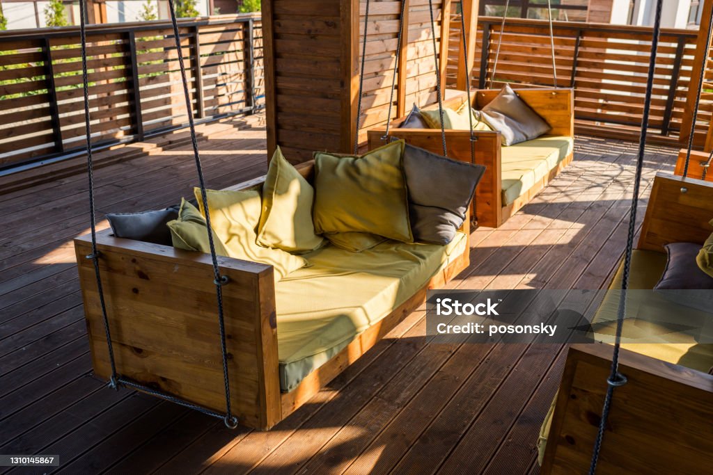 sofas with cushions on the terrace Architecture Stock Photo