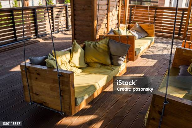 Sofas With Cushions On The Terrace Stock Photo - Download Image Now - Architecture, Armchair, Backgrounds