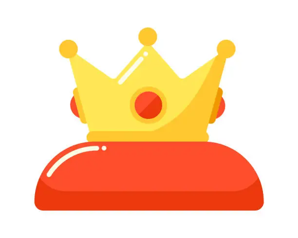 Vector illustration of Golden crown king on red pillow isolated