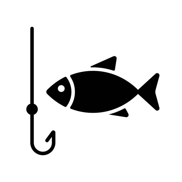 illustrazioni stock, clip art, cartoni animati e icone di tendenza di gancio da pesca con icona del glifo vettoriale del pesce - tuna fish silhouette saltwater fish