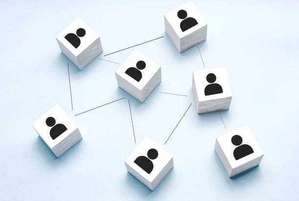 istock Organization structure, team building, recruitment, business management and human resources concepts. Person icons on wooden cubes linked to each other. 1310151482
