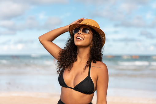 Woman, Afro, Smiling, Sunny day, Beach