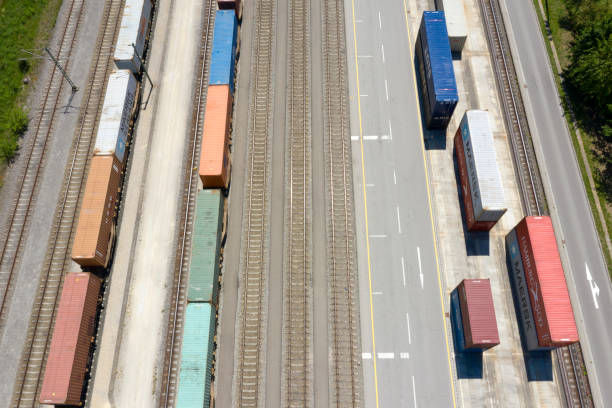 istock Aerial View of Rail Yard, Cargo Containers 1310162712