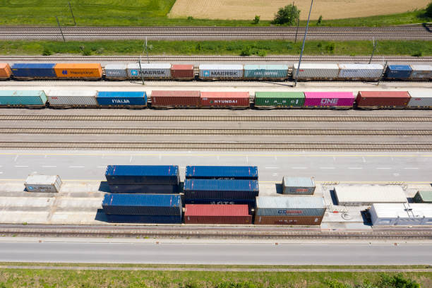 istock Rail Business, Freight Train Cargo, Cargo Containers, Aerial View 1310162790