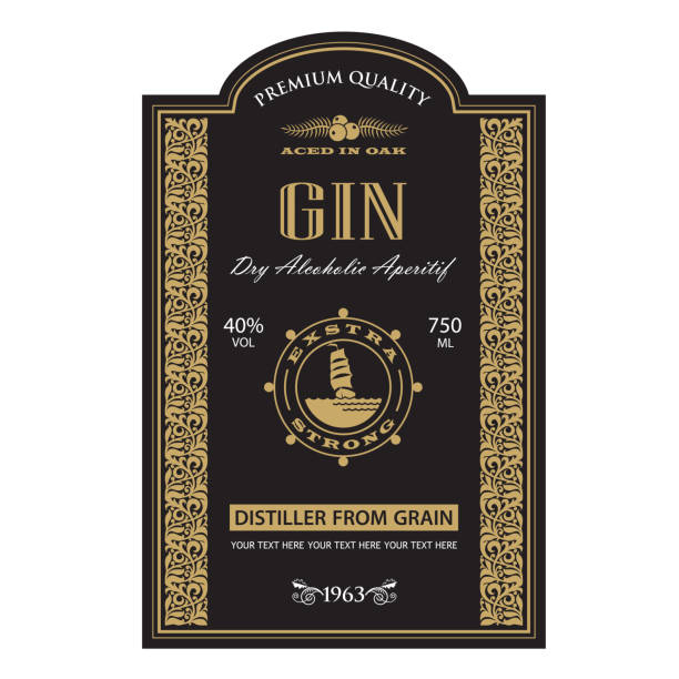 template gin label template gin label with helm and yacht in retro style gin label stock illustrations