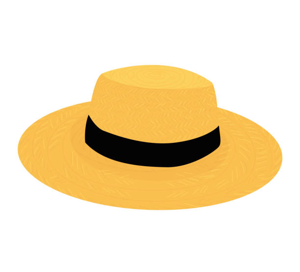 白い背景に分離された黒いリボンとわらのボーター��帽子。 - 麦わら帽子点のイラスト素材／クリップアート素材／マンガ素材／アイコン素材