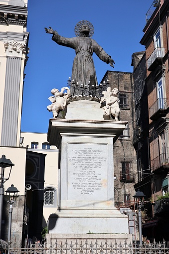 Naples, Campania, Italy - January 19, 2021: Statue of San Gaetano Thiene made by Cosimo Fanzago in the second half of the 17th century