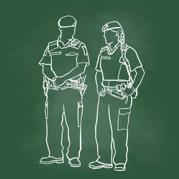 Vector illustration of Military Policeman And Woman Chalkboard