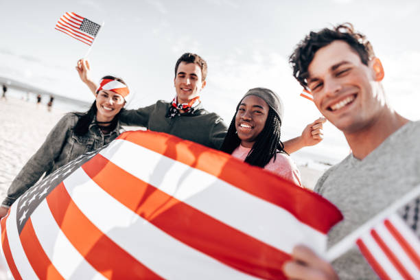 istock happiness friends all together with us flag 1310174326