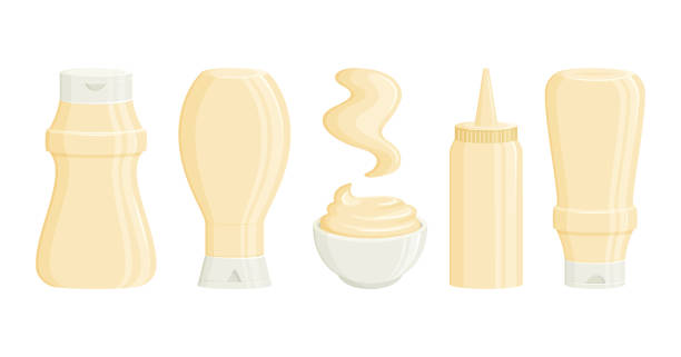 Mayonnaise vector bottles, sauce jar and bowl. 3d cartoon mayo packaging and stain. 3d cartoon mayo packaging. Condiment mayonnaise container icon set. Food illustration Mayonnaise vector bottles, sauce jar and bowl. 3d cartoon mayo packaging and stain. 3d cartoon mayo packaging. Condiment mayonnaise container icon set. Food illustration on white background dog splashing stock illustrations